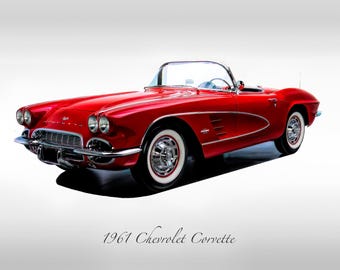 Classic Car - 1961 Chevy Corvette in Roman Red - Muscle Car - Print