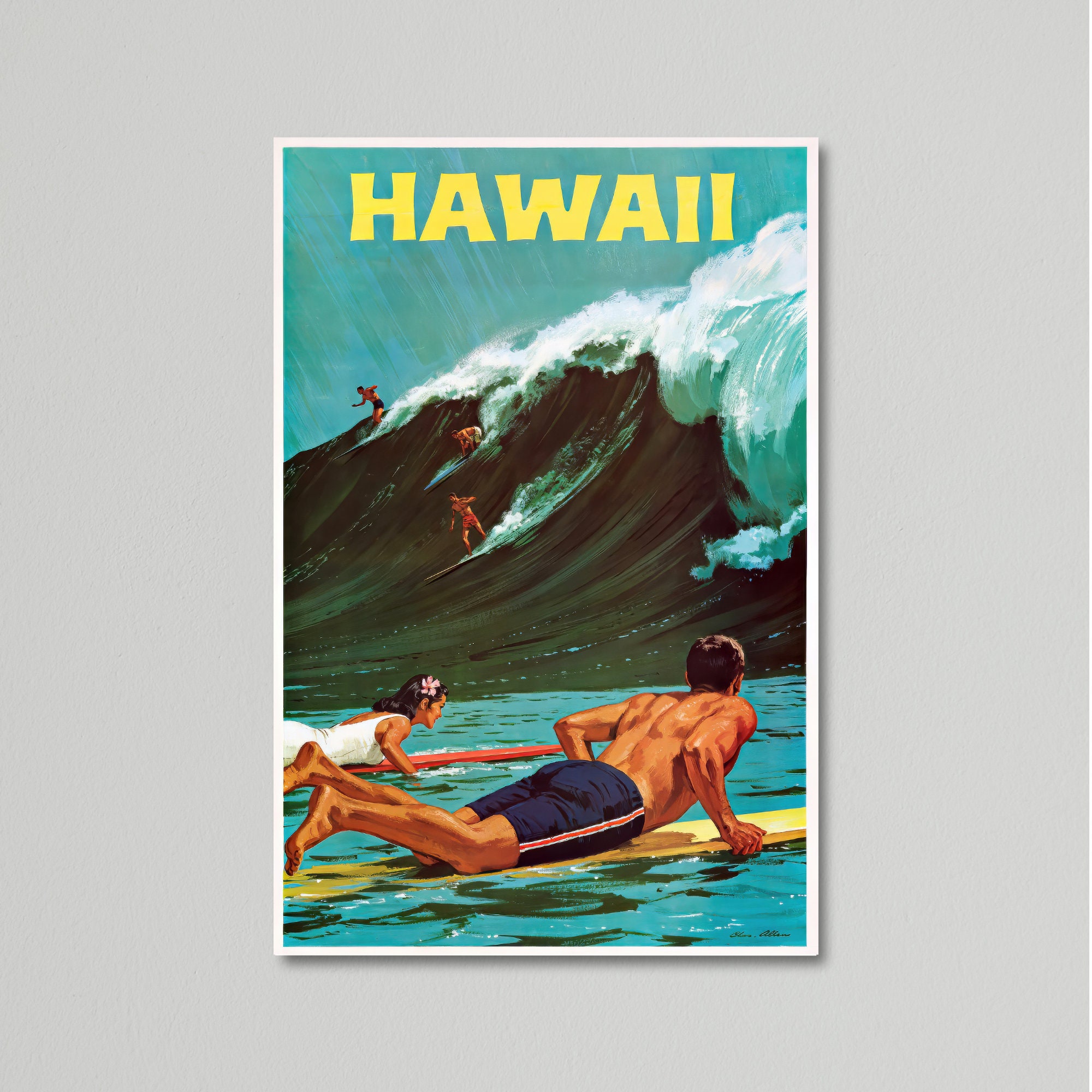 Vintage Travel Poster Hawaii Surfing by Charles Allen, 1960 - Etsy