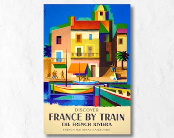 Vintage Travel Poster - French Riviera, France by Train