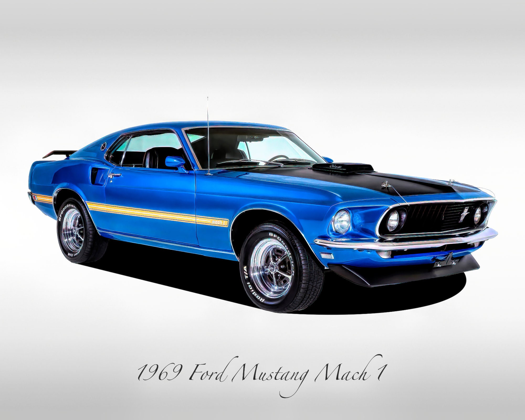 Classic Cars 1969 Ford Mustang Mach 1 Blue Muscle Car Print -  Singapore
