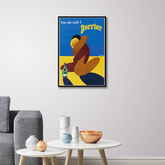 Vintage Drink Poster, Perrier, It's Crazy Thirsty Couple Embracing