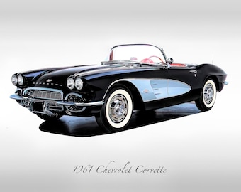 Classic Car - 1961 Chevy Corvette Tuxedo Black - Muscle Car - Print