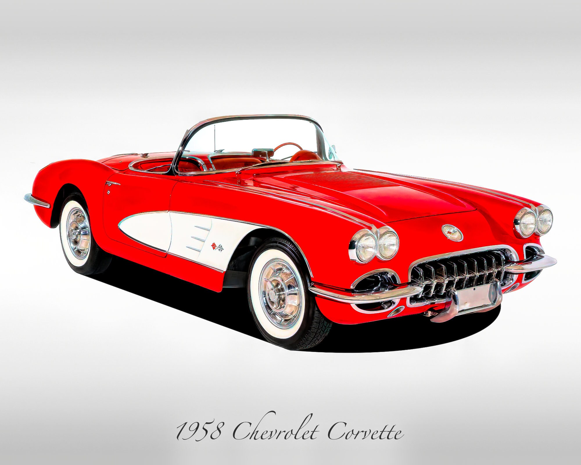 Classic Cars - 1958 Chevrolet Corvette - Red - Print - Etsy Canada