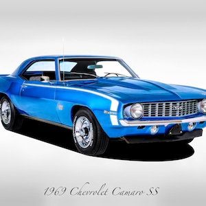 Classic Cars - 1969 Chevrolet Camaro SS - Blue - Muscle Car - Print