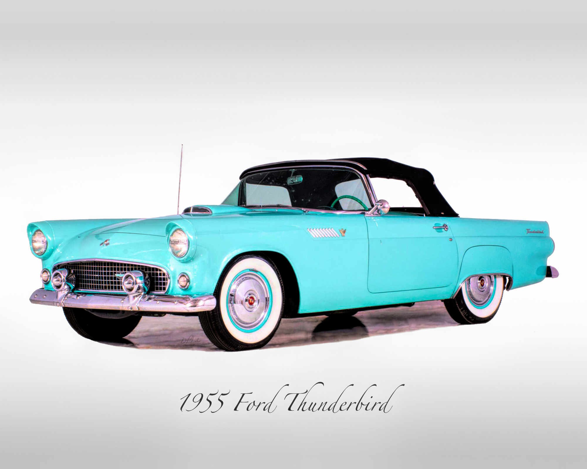 Collectable car Classic car Thunderbird Ford Original oil painting of antique car Vintage car