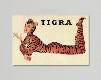 Vintage Advertising Poster - Tigra Cigarettes - Women in Tiger Costume