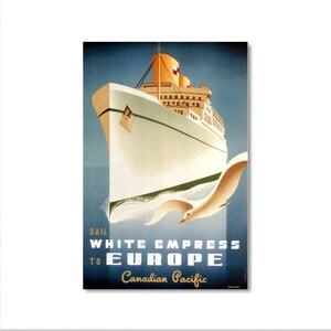 Vintage Travel Poster: Canadian Pacific White Empress to Europe, by Roger Couillard, 1950