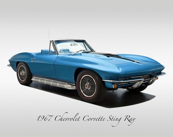 Classic Car - 1967 Chevy Corvette Sting Ray in Marina Blue - Muscle Car - Print
