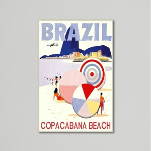 Vintage Travel Poster, Brazil Copacabana Beach