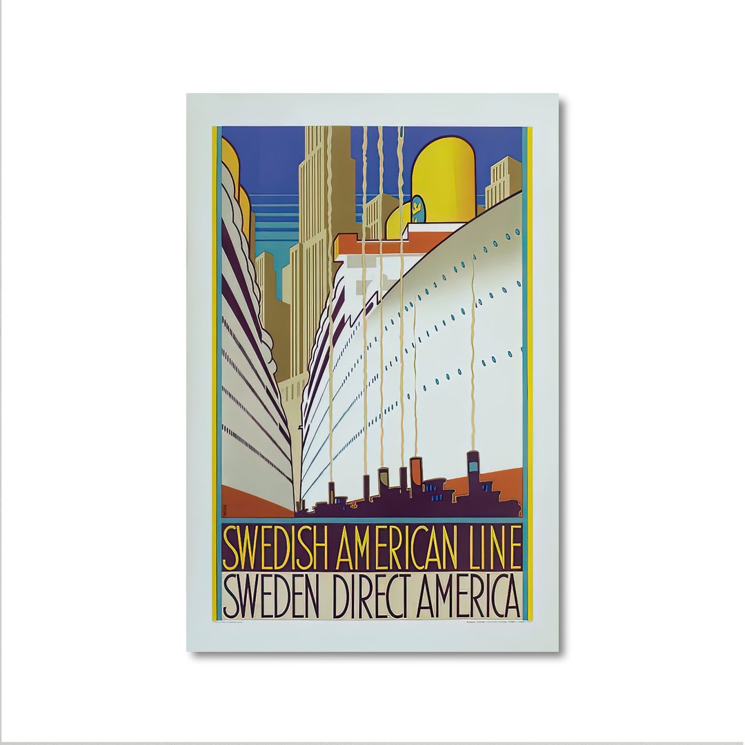 Vintage Travel Poster - Swedish American Line Poster by Henri