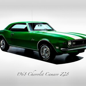 Classic Muscle Cars - 1968 Chevrolet Camaro Z28 in Rally Green - Print