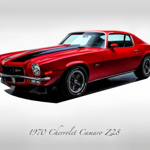Classic Cars - 1970 Chevrolet Camaro Z28 Cranberry Red, Muscle Care, Print