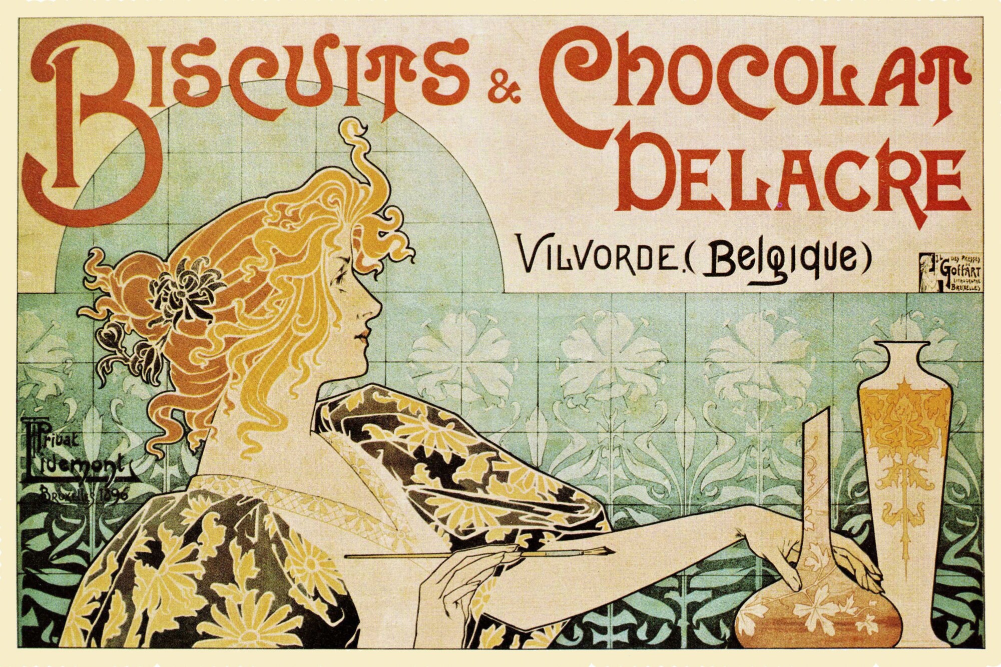 Vintage Art Nouveau Food & Drink Poster - Biscuits De Chocolat