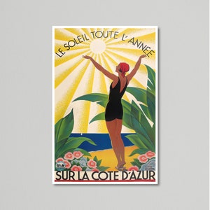 Vintage Travel Poster, The Sun All Year On the Côte d’Azur by Roger Broders, 1931