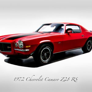 Classic Cars - 1972 Chevrolet Camaro Z28 in Cranberry Red - Muscle Car Print