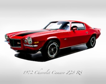 Classic Cars - 1972 Chevrolet Camaro Z28 in Cranberry Red - Muscle Car Print