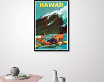 Vintage Travel Poster Hawaii Surfing by Charles Allen, 1960 - Etsy