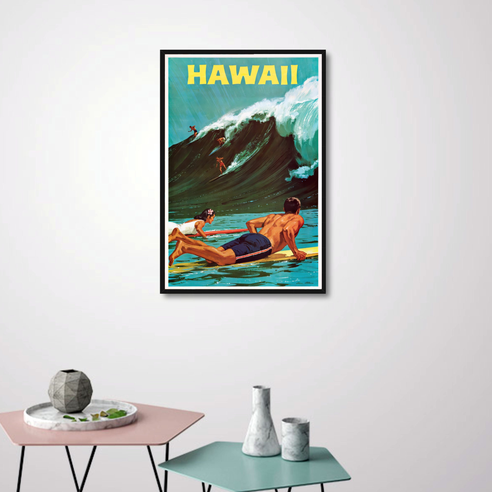Vintage Travel Poster Hawaii Surfing by Charles Allen, 1960 - Etsy