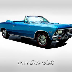 Classic Cars - 1966 Chevy Chevelle SS Convertible in Marina Blue - Muscle Car - Print