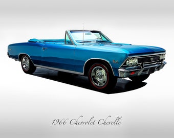 Classic Cars - 1966 Chevy Chevelle SS Convertible in Marina Blue - Muscle Car - Print