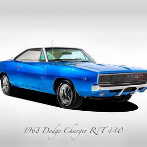 Classic Cars - 1968 Dodge Charger R/T 440 - Blue - Muscle Car - Print