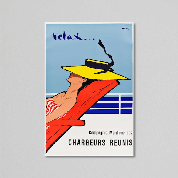 Vintage Travel Poster, Relax - Compagnie Maritime des Chargeurs Reunis - Cruise, by Rene Gruau, 1910