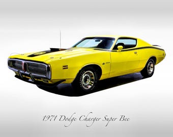 Classic Car - 1971 Dodge Charger Super Bee in Top Banana Yellow - Muscle Car - Print