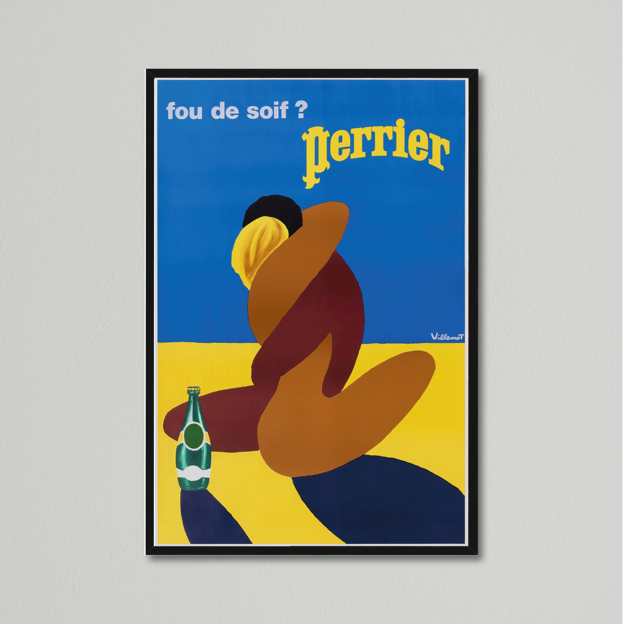 Vintage Drink Poster Perrier It s Crazy Thirsty Couple Embracing by Bernard Villemot Etsy Canada