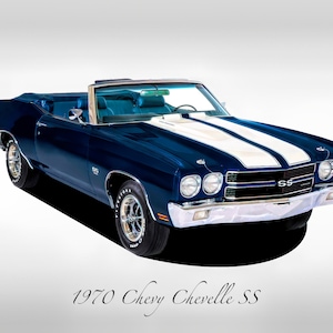 Classic Cars - 1970 Chevy Chevelle SS Convertible - Blue Metallic - Muscle Car - Print