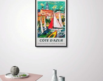 Vintage Travel Poster - Côte D'azur With Sailboats by Roger Marcel
