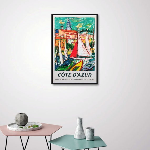 Vintage Travel Poster - Côte D'azur With Sailboats by Roger Marcel