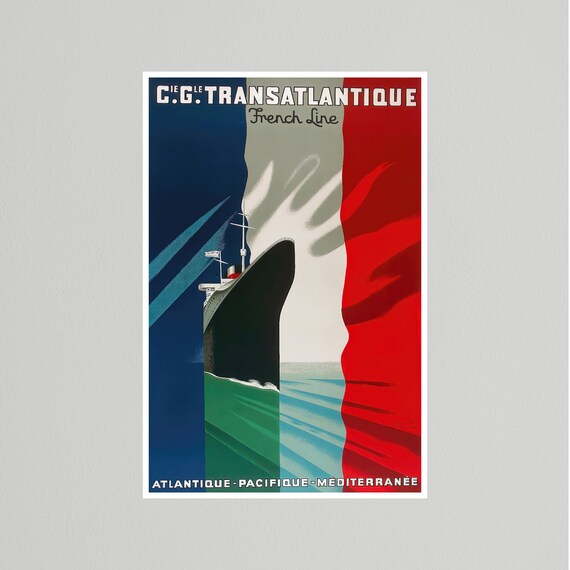 Vintage Travel Poster - Cie. Gle. Transatlantique French Line by
