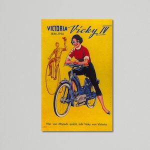 Cartel publicitario de mediados de siglo para las motocicletas Victoria Vicky IV