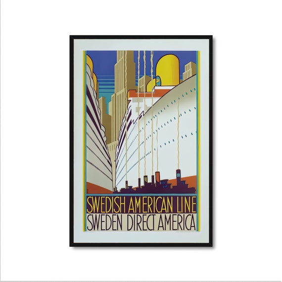 Vintage Travel Poster - Swedish American Line Poster by Henri