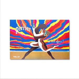 Vintage Drink Poster, Perrier Dancing Couple by Bernard Villemot, 1980