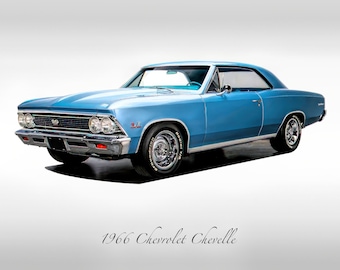 Classic Cars - 1966 Chevy Chevelle in Mist Blue - Muscle Car - Print