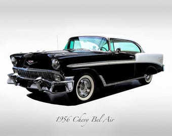Classic Cars - 1956 Chevy Bel Air - Black - Print