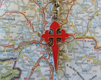 Camino de Santiago Key Chain / Cross of St James / Santiago / Pilgrim / Enameled on both sides / Backpack Charm