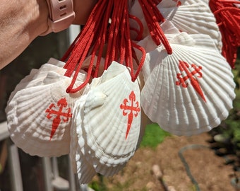 Small Camino Scallop Shells with Red Cross / Camino de Santiago / Backpack / Pilgrim / Necklace /The Way of St James / Concha / Vieira