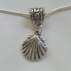 16&#39; ,.925 snake chain with Scallop Hanging Scallop Shell Charm :  Camino de Santiago / Beach