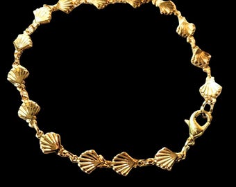 Pulsera o collar de concha de vieira bañado en oro de 18 quilates / Ajustable / Camino de Santiago / St James