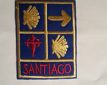 Camino de Santiago Patch avec symboles classiques / Étoile de pèlerin, flèche, croix de Saint-Jacques / Patch de sac à dos