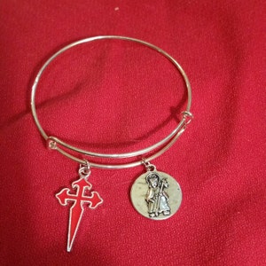 Jakobsweg-Charm-Armband / Kreuz des Heiligen Jakobus--Apostol Santiago Guiame de el Camino - Medaille / Pilgrim