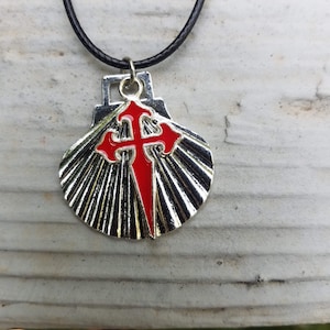 Camino de Santiago Pilgrim Identification Scallop Shell and Cross of St James Necklace