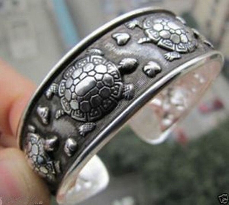 Turtle Bangle Cuff Bracelet Tibetan Silver Vintage