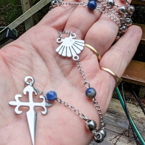 Rosary of Santiago / Saint James / Portomarin Star Scallop Shell Centerpiece / Camino de Santiago / Stainless Steel / Cross