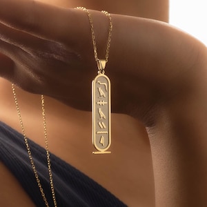 Ancient Egypt Cartouche Pendant, Personalized Egyptian Hieroglyphic Name Necklace, Silver Oxidized Ancient Symbol Old Lettering Necklace