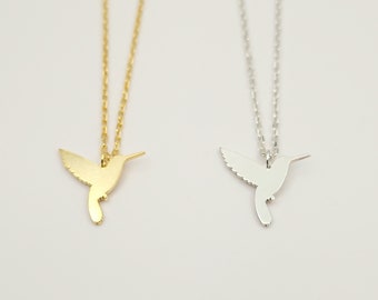 Tiny Hummingbird Necklace Sterling Silver, Dainty Flying Bird Necklace, Gold Hummingbird Pendant, Small Hummingbird Charm, Bird Lover Gift