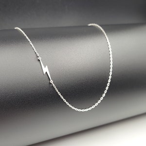 Tiny Lightning Bolt Necklace, Sterling Silver Sideway Lightning Bolt Necklace, Choker Lighting Charm Necklace, Daintly Lightning Necklace