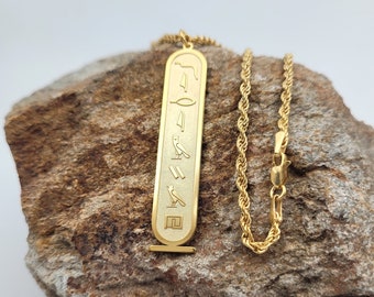 Personalized Egypt Cartouche Necklace, Gold Egyptian Hieroglyphs Name Necklace, Ancient Egyptian Script Necklace, Egyptian Symbols Necklace